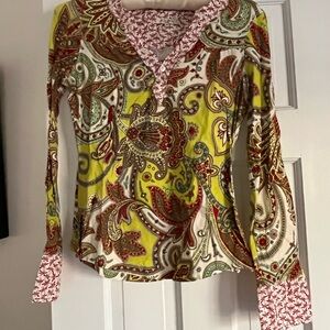 Etro Multicolor Paisley Blouse with Red and Yellow Accents